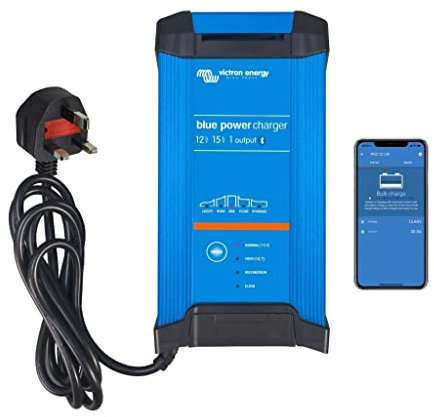 Victron Energy Blue Smart IP22 Smart Car Battery Charger 12V 15A, Trickle Charger for Car Battery and Desulfator for Motorcycle, ATV, RV, Lithium and Deep Cycle Batteries, UK
