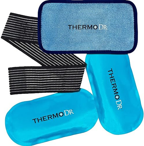 Ice Pack for Injuries – Reusable Gel Ice Pack for Knee, Back, Neck, Shoulder & Sports Injuries – Hot & Cold Compress with Pouch & Strap, Freezable Cold Pack for Pain Relief – 3 Piece Set