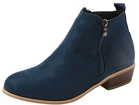 Woaikeyu Bottines Femme mode automne femmes Bottes Courtes talon épais talon bas fermeture éclair latérale imprimé léopard Boots confortable Bleu 40