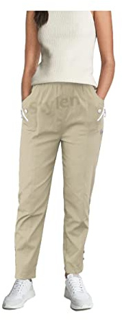 URBAN STITCH Trouser for Women UK Beige Casual Full Length Elasticated High Waist Pants with Stretch Light Weight Summer Straight fit Ladies Bottoms (14, Beige)