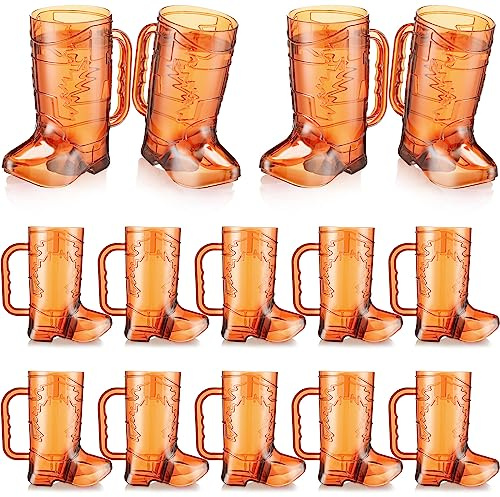 Sieral 12 Pcs Cowboy Boot Cups 16 oz Brown Plastic Boot Shot Glasses Drink Cups with Handle for Cowboy Cowgirl Western Theme Party Supplies