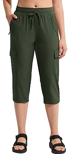 MOCOLY vattentäta vandringsbyxor för utomhusbruk för kvinnor lätta andningsbara vandringsbyxor softshell klätterbyxor elastisk linning cargo vandringsshorts, 010-armégrön, XS