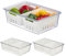 Relaxdays Kühlschrank, 3er Set, stapelbar, 2 Abtropfkörbe, Lebensmittel Organizer mit Deckel, transparent/weiß