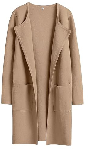 Cárdigan largo para mujer - Chaqueta larga de transición para mujer, abrigo de invierno de gran tamaño, con bolsillos, abrigo frontal abierto, elegante abrigo de punto, abrigo cálido, cárdigan