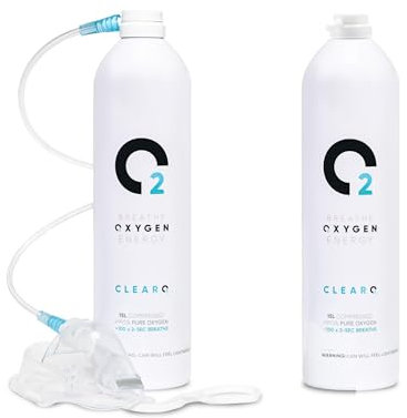 ClearO2 Bomboletta di ossigeno da 15 l con maschera e tubo, ossigeno respiro puro in un contenitore di alluminio leggero, prodotto nel Regno Unito (misto, 15 l (confezione da 1 kit completo + 1