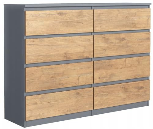 MebLocker Kommode mit Schubladen Anthrazit Sonoma 120x101,5x39 cm - Sideboard für Wohnzimmer Flur Schlafzimmer - Moderner Schubladenschrank - Kommodenschrank - Schlafzimmermöbel