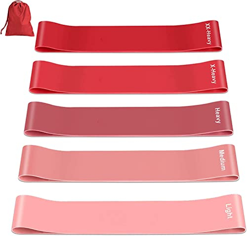 Widerstandsbänder, 100% Naturlatex-Übungsband, für Damen mit 5 Widerstandsstufen für Yoga, Pilates, Physiotherapie, Dehnungs-Training, Heimfitnessstudio, inklusive Tragetasche