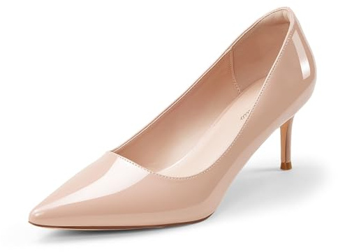GENSHUO Pumpar med låg klack för kvinnor stängd tå 6 cm/2,3 tum fest stilettklackar hovskor sexig slip-on spetsig tåpumpar, NAKEN, 37.5 EU