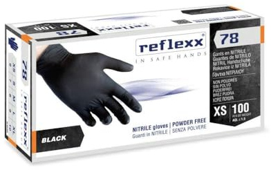 REFLEXX R78 300 Guanti in nitrile NERO senza polvere - 4 gr - 300 PZ - VARIE TAGLIE OFFERTA - ALIMENTI USO ESTETICO E PER TATUAGGI (S)