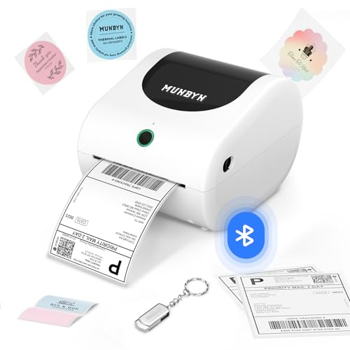 MUNBYN Imprimante Thermique, RW411 Imprimante Etiquettes Expédition Bluetooth, Colis et Petites Entreprises à Domicile, Compatible avec iPhone, Android, iPad, Windows, macOS, Etsy, UPS, USPS, Blanc