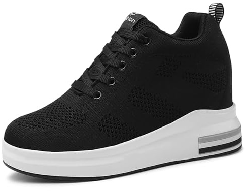MIEHUIAI Baskets Compensées Femme Chaussure de Sport Plateforme Respirantes Sneakers Gym Fitness Casual Lacets Chaussures Talon de 8.5 cm à L'intérieur Hausse (Noir 6688,37 EU)