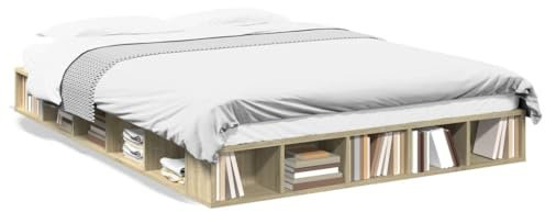 Festnight Bett 140x200 cm mit Stauraum Bett - Holzplattformbettrahmen Futonbett mit Holzlattenrost Jugendzimmer Einzelbett Sonoma-Eiche