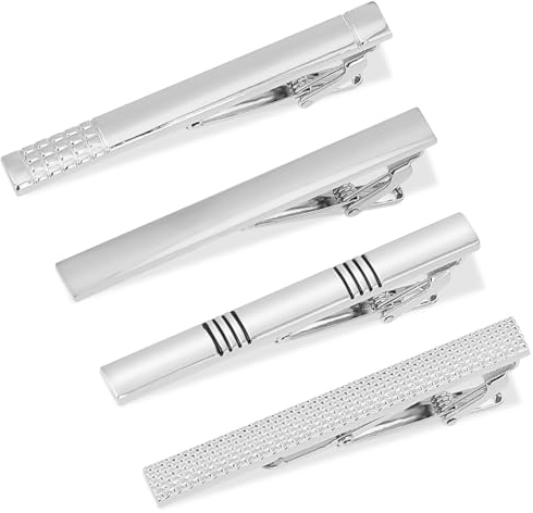 Molain 4 Stück Herren Krawattennadel, Tie Clip Set, silber Krawattenklammer Klassische Krawattennadeln Kupfer Metall Hochzeit Klassisch Krawattennadel Für Valentinstag Hochzeit Freund Geschenk