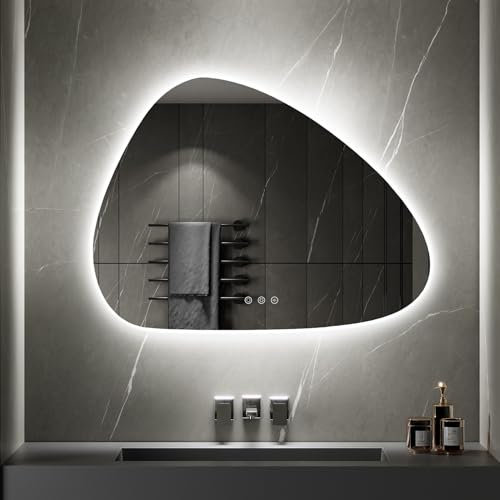 SANIVERRE GALEO Miroir Organique LED Lumineux 60 x 80 cm Tactile Anti-buée + intensité & Couleurs réglables + mémoire - réversible asymétrique