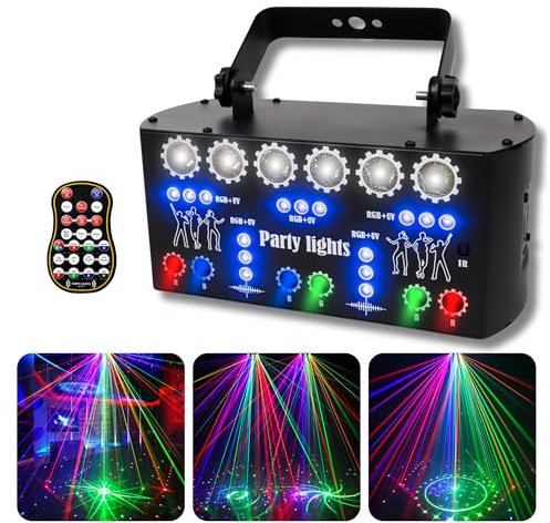 Disco Lights for Parties – DJ Disco Light, LED RGB+UV Projector with Sound Activated Strobe, DMX Effect Stage Lighting for KTV Bar, Club, Family Reunion, Wedding, Birthday & Halloween