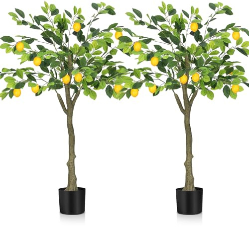 Jexine 2 Pack Artificial Lemon Tree 3 ft Tall Fake Plant Pre Potted Faux Lemon Tree Realistic Fruits for Indoor Home Decor Office Living Room