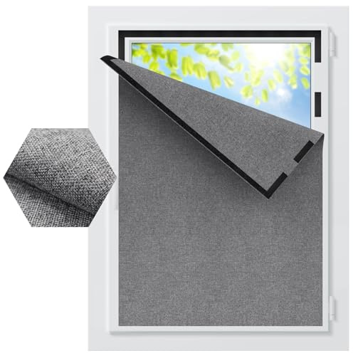 BKSAI Cortina Opaca sin Taladrar 300x150cm, Cortina Blackout Adhesiva de Lino Algodón Gris para Ventanas de Interior, 100% Oscurecimiento Total con Cinta Autoagripante para Dormitorio Oficina Salon