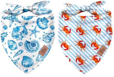 JarThenaAMCS 2Pcs Sea Dog Bandana Summer Ocean Animal Triangle Pet Scarf Double-Sided Adjustable Pet Neckerchief for Hawaiian Beach Party Decor Small Medium Large Cat Dog Costume Accessories