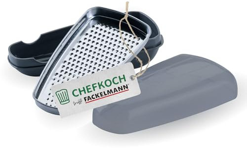 Chefkoch trifft Fackelmann Parmesanreibe mit Behälter – Edelstahlklinge, 2in1 Reiben & Aufbewahren, spülmaschinengeeignet