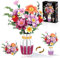 Flower Bouquet Building Set for Adult - 1278PCS Artificial Flowers Botanical Collection with Dual-Color Vase, Roses, Sunflower, Daisy, Gift for Women,Teens Home & Office Decor Christmas Valentines