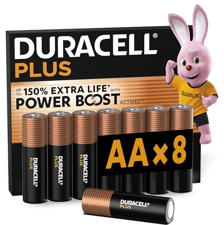 DURACELL Plus AA Batteries (8 Pack) – Alkaline Batteries 1.5V – Up to 150% Extra Life with POWER BOOST Actives– Reliability For Everyday Devices – 0% Plastic Packaging – 10-Year Storage - MN1500