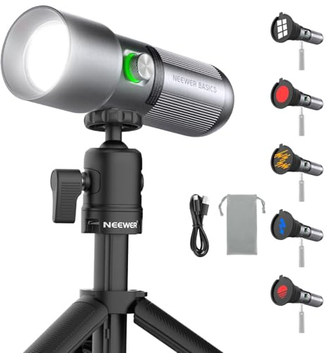 NEEWER Basics RGB Linterna Fotografía con Desk Tripod Stand/4 Color/20 Filtro Gobo/7500mAh,10W CRI95+ Foco LED Portátil Spotlight Luz Ambiental Atardecer para Iluminación Estudio Grabación Video,FL10