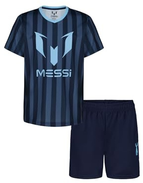 Messi Boys' Lifestyle Short Sleeve 2-Piece Set, Slim-Fit Jersey Set With Top & Shorts, Air Blue