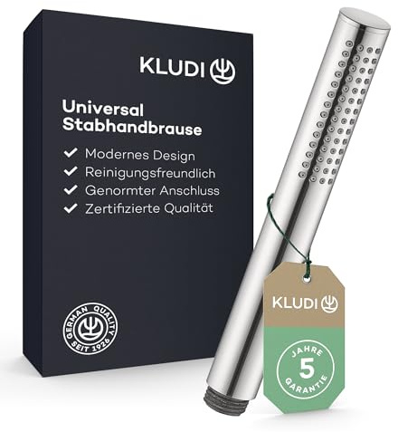 KLUDI-X1 Design Stabhandbrause (Chrom), 20 cm Länge, Anti-Kalk, 1 Strahlart, Ø 2,5 cm, G 1/2 Universalanschluss, DN 15