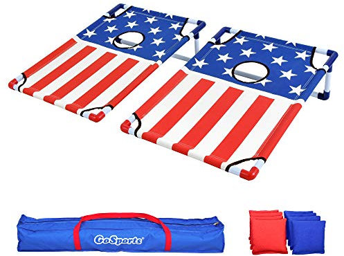 GoSports Tragbares Cornhole Toss Spiel-Set mit PVC-Rahmen, mit 8 Sitzsäcken und Tragetasche, wählen Sie Ihren Stil