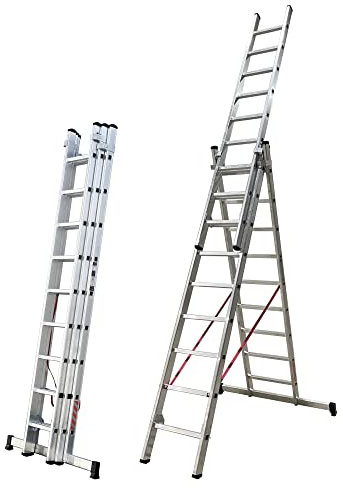 BTF | Escalera de Aluminio 3 Tramos 2,5 MTS, 9 peldaños x Tramo | Escalera Plegable Transformable y Extensible | Altura alcanzable Aprox. 6,0 Metros | Certificada EN131 - Carga 150 kg. BTF-ETTB6725