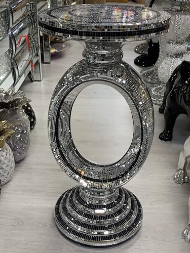 Touch of Vogue TOV® Silver Mirrored Side Table Modern Plant Stands Bed Side Sparkle End Romany Pearl