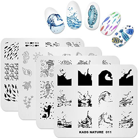 KADS Nail Art Stamping Plate Stamping Plaques nail art pochoir à ongles pour décoration océan et poisson
