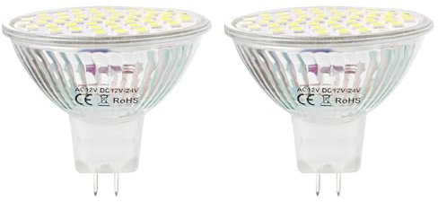 AILEMING MR16 G5.3 48SMD 2835 Chip LED Lampadina 3W ad alta luminosità a risparmio energetico Armadio Luci domestiche Lampadine AC 12V DC 12-24V Bianco Confezione da 2