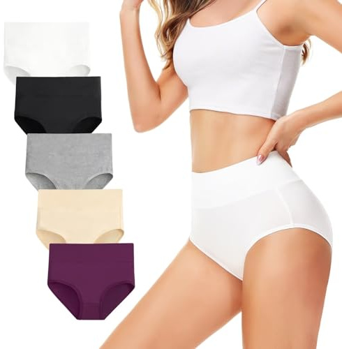 TUUHAW Braguita de Talle Alto Algodón para Mujer Pack de 5 Culotte Bragas de Cintura Alta Cómodo