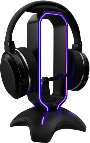 Tilted Nation Gaming Headset Stand | RGB Headphone Stand for Desk with Mouse Bungee and USB Hub (Cool and Clean Setup) Gaming Headset Holder - Perfect Gamer Gift Accessory