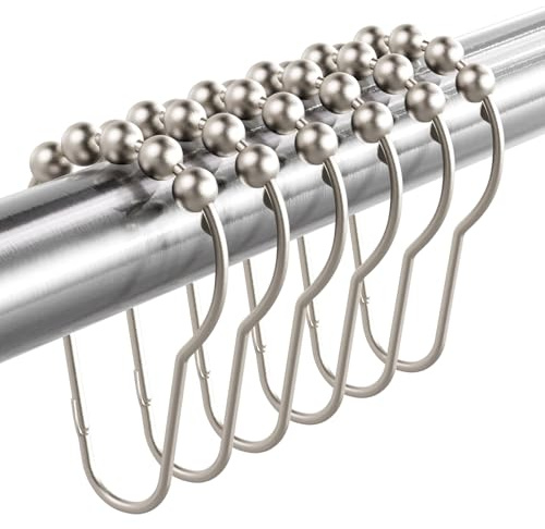 Titanker Shower Curtain Hooks Rings, Rust-Resistant Metal Shower Curtain Hooks for Bathroom Shower Rods Shower Hooks Shower Rings for Curtain - Set of 12, Matte Nickel