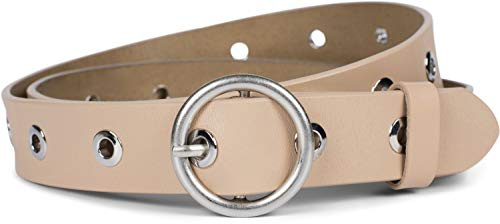 styleBREAKER Dam-bälte i äkta läder med hålnitar och glansig finish, Beige