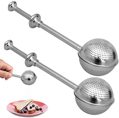 2 Pcs Bakers Dusting Wand for Sugar Flour and Spices, Stainless Steel Flour Duster for Baking, Powdered Sugar Shaker Duster Sifter, Spring-operated Handle for One-handed Operation