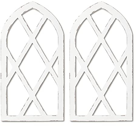 EMASION 2-Pack 16 x 31 Inches Rustic White Window Frame Wall Decor, Farmhouse Wood Window Pane, Vintage Country Decorations for Home, Living Room, Bedroom
