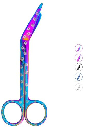Nursing Bandage Scissors 5.5 Multi Color Paw Print Veterinary Nurse Scissors, Stainless Steel First Aid Scissors Ideal for Nurses, Medical Students, Paramedics, Vets, Utility First Aid (Rainbow Paws)