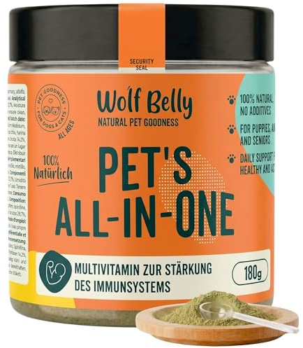 Wolf Belly - 8 en 1 Probióticos Perros 100% Natural (180 gr) 15 Vitaminas y Minerales en Polvo | Ideal para Cachorros y Mascotas con Baja Vitalidad | Apoya Sistema Inmunológico - Elaborado en España