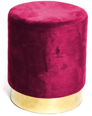 Tex family - Pouf Cilindrico Velvet Bordeaux | Eleganza Velluto di Alta Qualità | Tocco Morbido e Raffinato | Bordo Dorato, Base in Legno e Metallo, Bordeaux