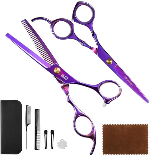 Friseurschere Set, Professionelle Haarschneideschere Effilierschere 6,7 Zoll Edelstahl Haarschere mit Haarschneidekamm Haarklammer für Männer Frauen Zuhause Salon