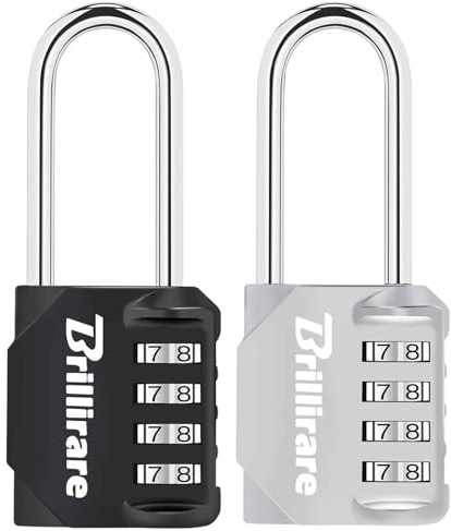 Brillirare 2 Pack Combination Lock, 4-Digit Padlock 2.3 Inch Long Shackle, Waterproof Zinc Alloy Outdoor Travel Luggage Locks for Backpack, Gym Locker, Hasp, Fence, Gate, Case, Toolbox-Black Silver