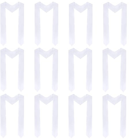 baotongle 12 Pieces Unisex Graduation Stole Sublimation Blank Graduation Stole Plain Graduate Honor Stole 70 Inches(12, White, 70x4.7inches)