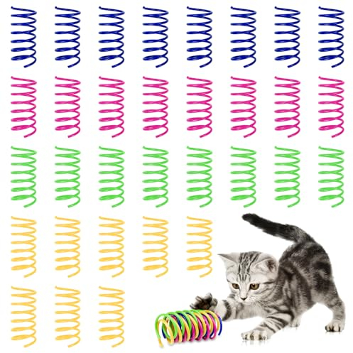 Maxentico 32 stück Katze Spirale Spielzeug, Katzenspielzeug-Set, Bunte Spiralfedern, Spring Spirale Kunststoff für interaktive Haustier-Spielwaren, um Katzen zu ärgern, und Katze Springende Spielzeug