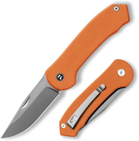 FUJUNI Couteau Pliant, Couteau De Poche 7,25 cm Avec Lame en Acier VG10 et Manche G10, Roulements à Billes en Céramique, Clip De Ceinture,Cadeaux Pour Hommes, Cadeau Fete Des Peres,Orange