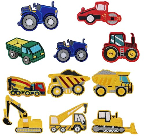 11 toppe per veicoli da costruzione, da applicare con ferro da stiro, applicazione ricamata da cucire, toppe termoadesive, tema auto, termoadesiva per giacche, magliette, jeans e tutti i vestiti