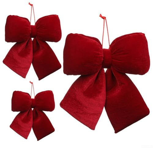 Zilimontt Fiocco di velluto di Natale, fiocchi per albero di Natale, ghirlanda e decorazioni per esterni (rosso) (S)