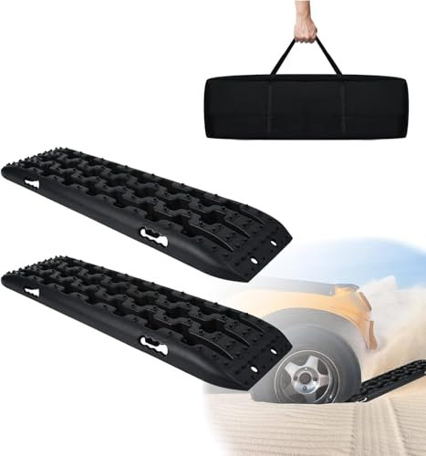 HENGMEI Sandbleche PKW Anfahrtshilfe 2 Stück Offroad Traktionshilfe Recovery Board Tracks Traction Mats Gripmatte Traktionsmatte Schnee Reifenleiter (Schwarz)